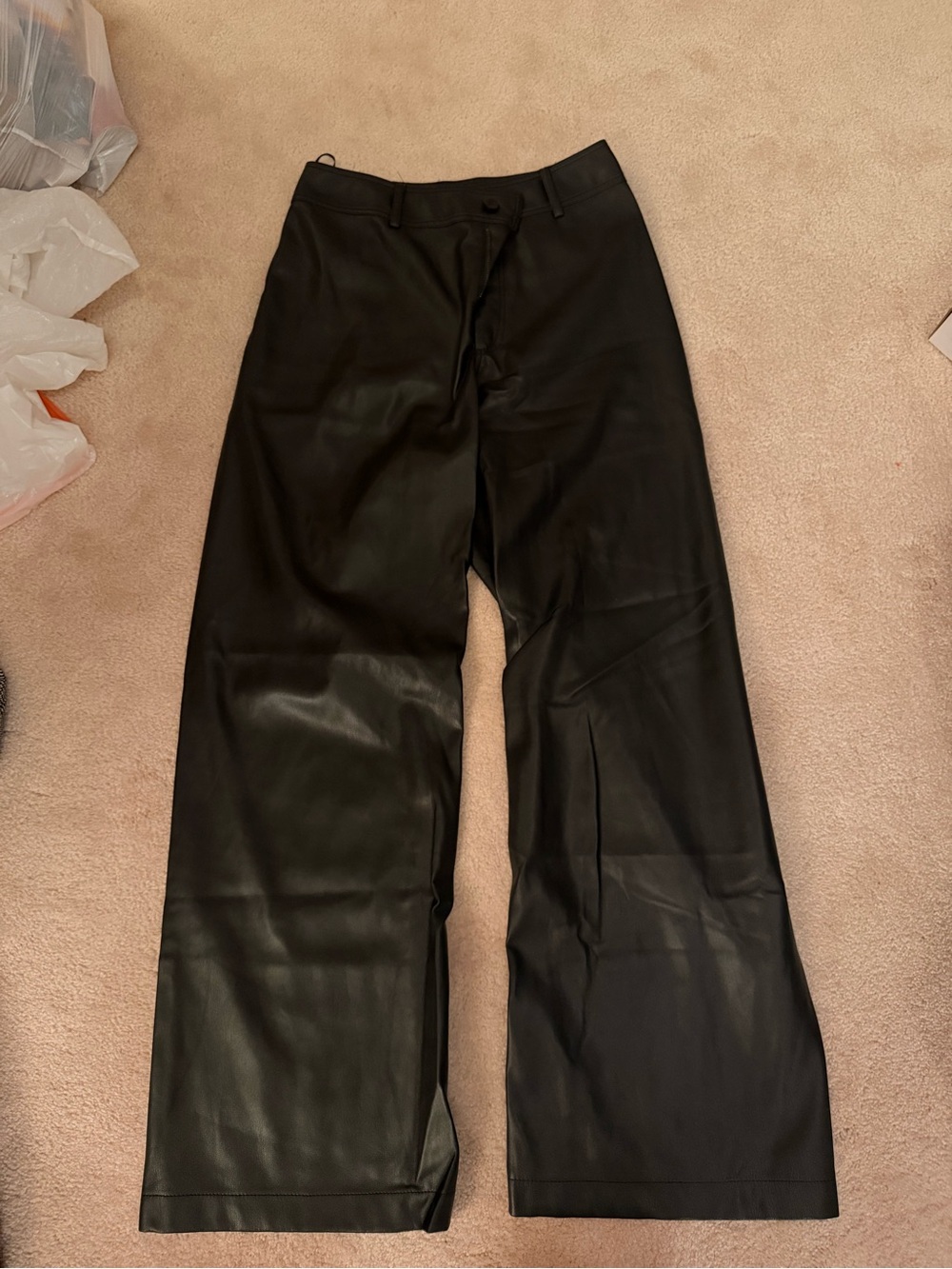 Women's Black Faux Leather Wide-Leg Pants